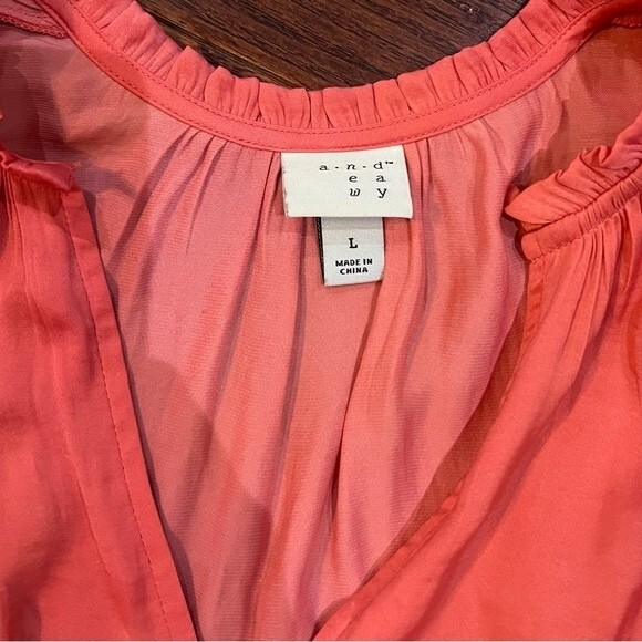 A new day long ruffle bell sleeve vneck pink salmon top size large - Picture 5 of 5